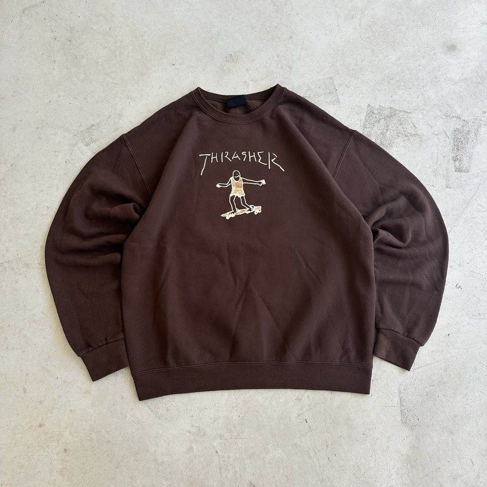 Thrasher Mens Gonz Logo Crewneck Long Sleeve Pullover Brown Sweatshirt Medium